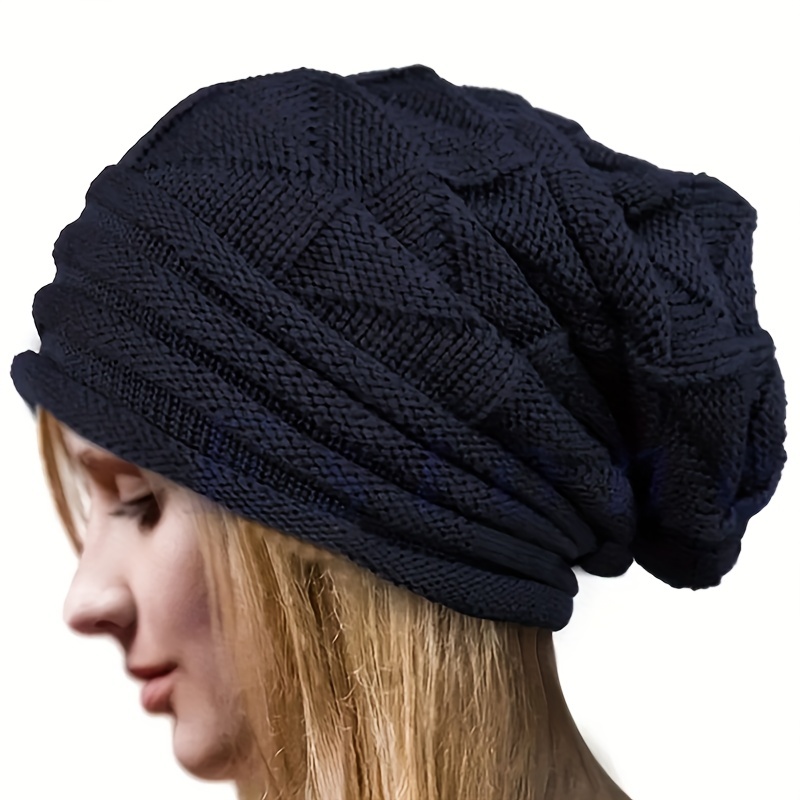 oversized slouchy beanie solid color winter knit hat elastic skull cap striped knitted warm ski hats beanies for women outdoor details 2