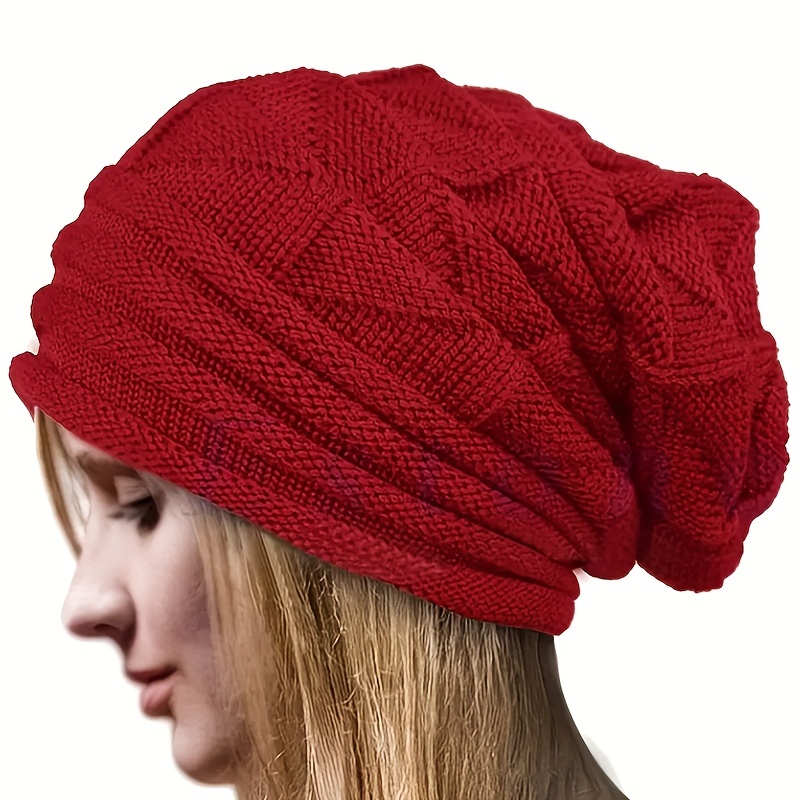 oversized slouchy beanie solid color winter knit hat elastic skull cap striped knitted warm ski hats beanies for women outdoor details 5