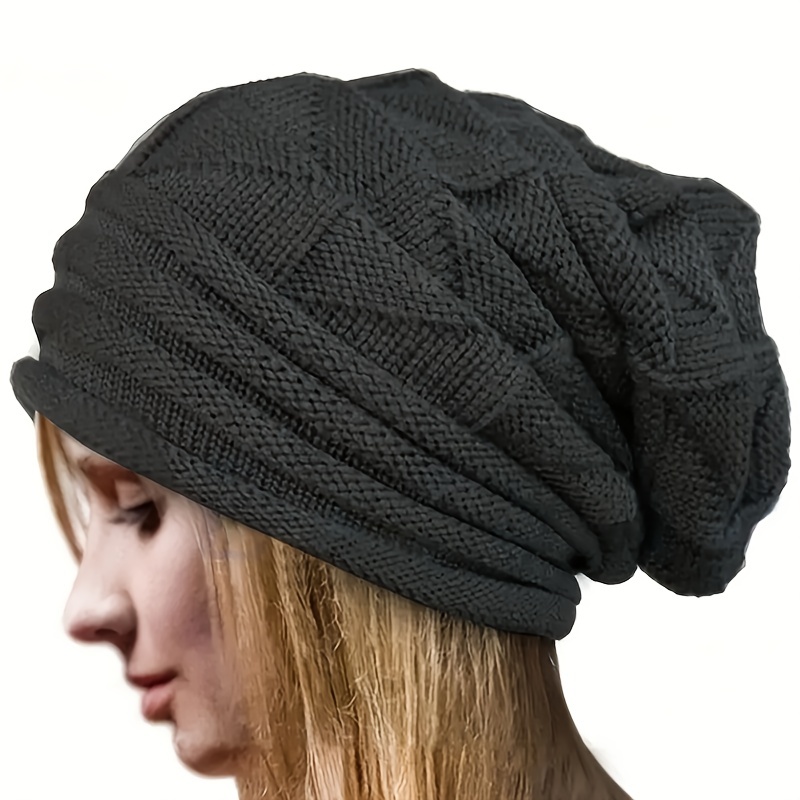 oversized slouchy beanie solid color winter knit hat elastic skull cap striped knitted warm ski hats beanies for women outdoor details 7