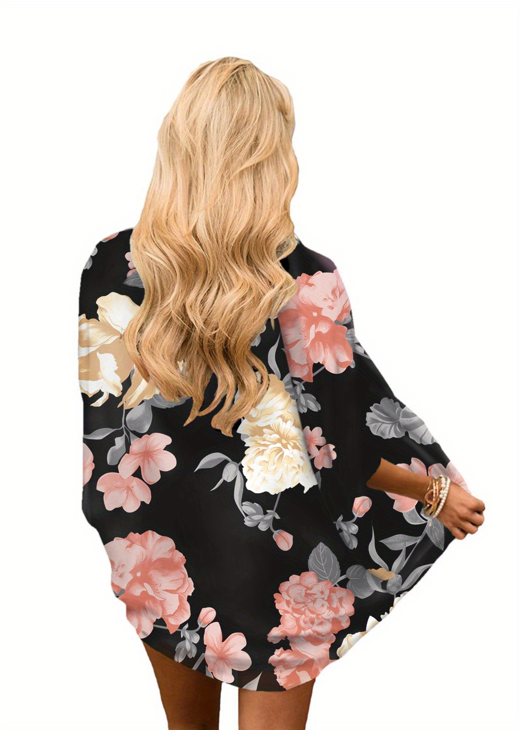 plus size casual cardigan womens plus floral print bat sleeve thin summer cardigan details 5