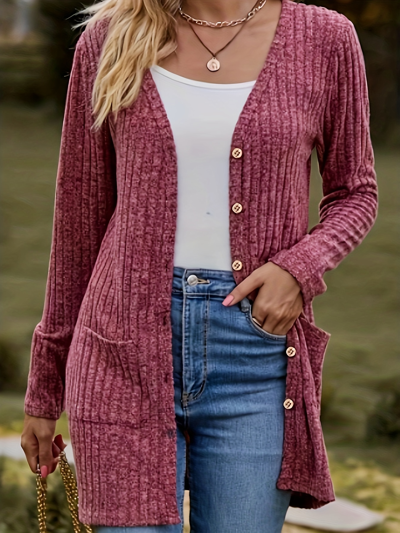 plus size casual cardigan womens plus ribbed knit long sleeve button up sweater cardigan with pockets details 3