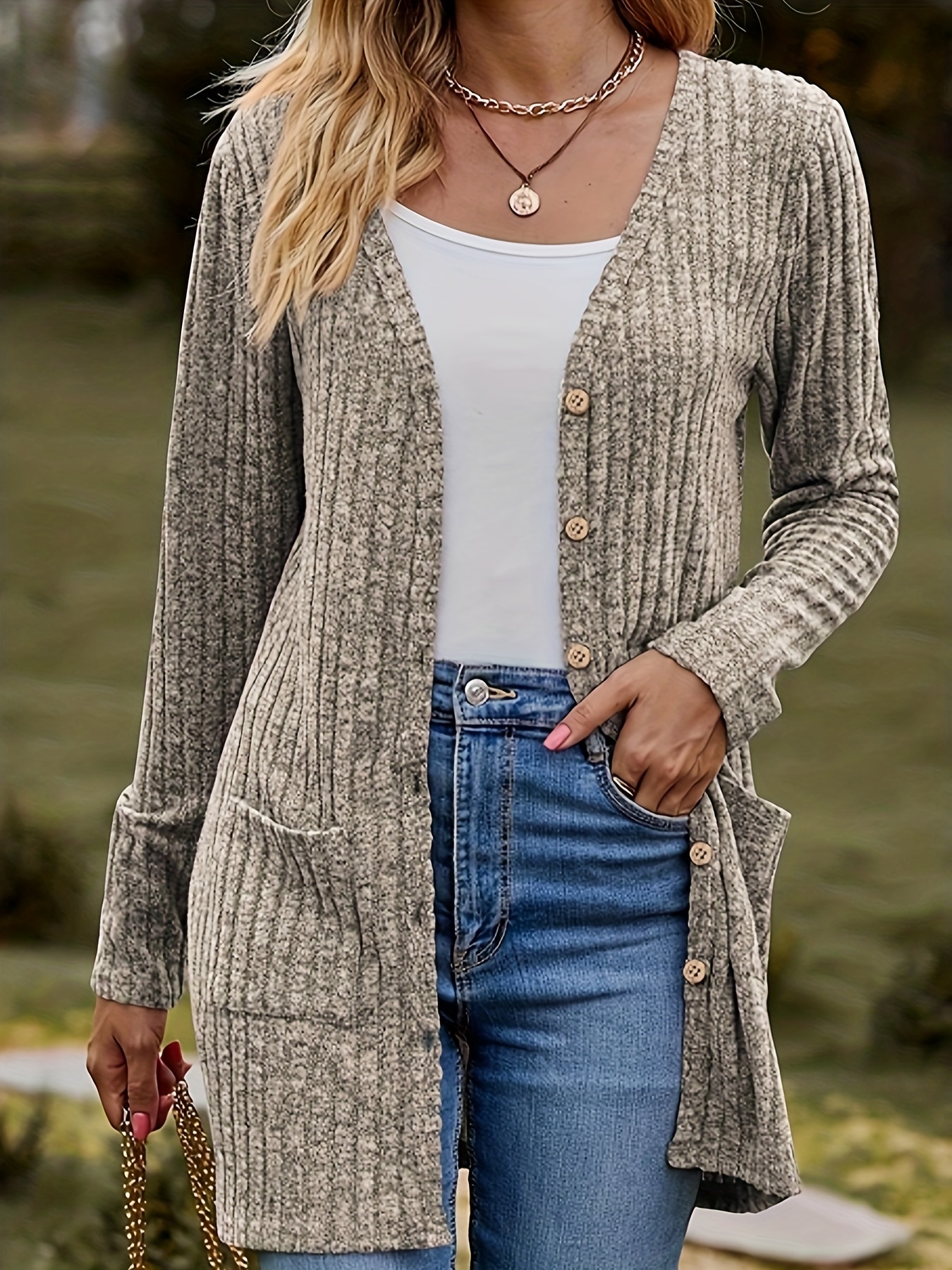 plus size casual cardigan womens plus ribbed knit long sleeve button up sweater cardigan with pockets details 5