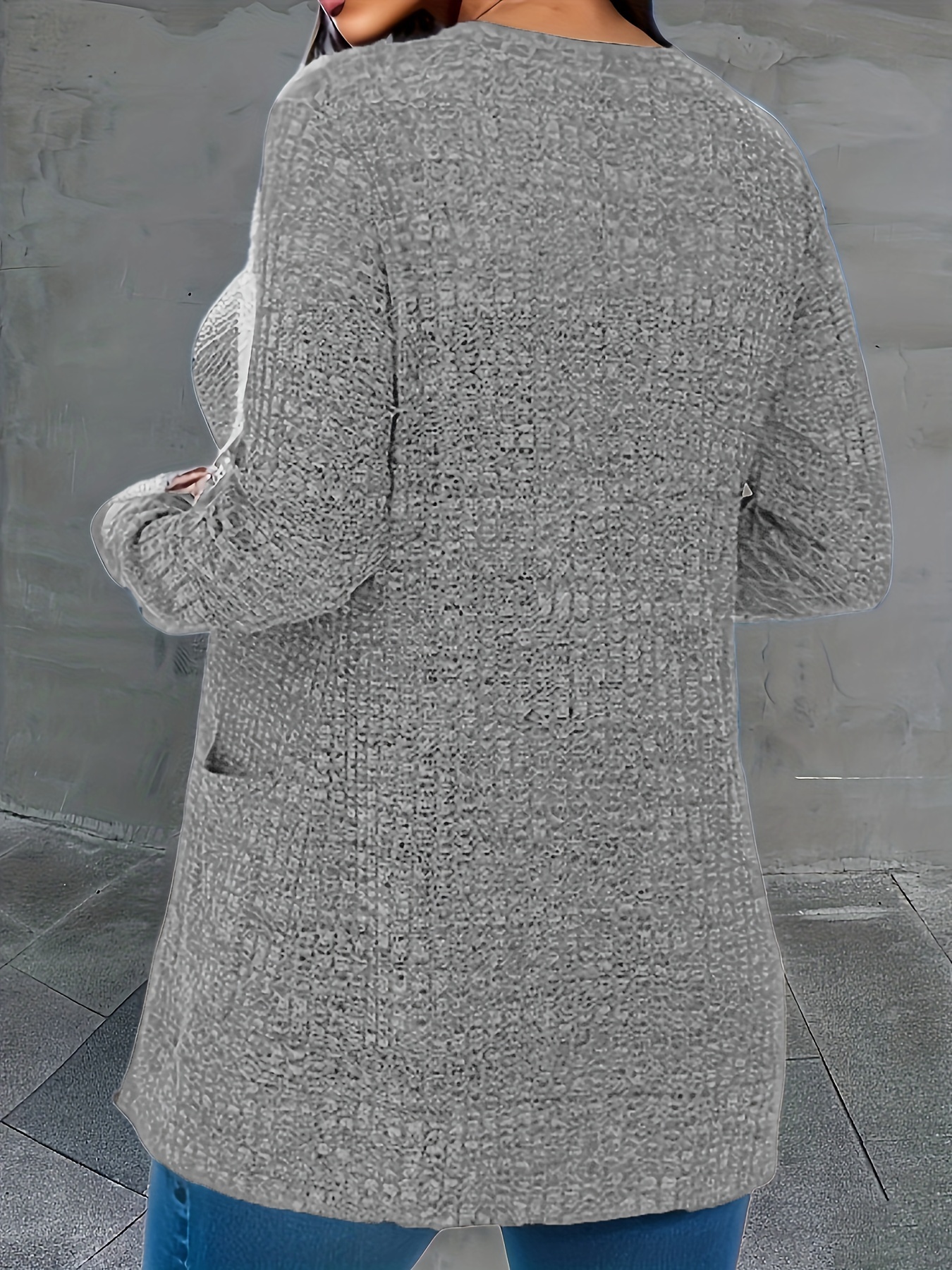 plus size basic cardigan womens plus solid long sleeve open front cardigan with pockets details 1