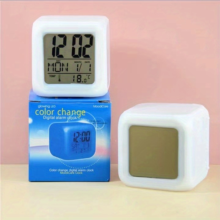 led luminous colorful color changing electronic alarm clock square clock excluding batteries details 2