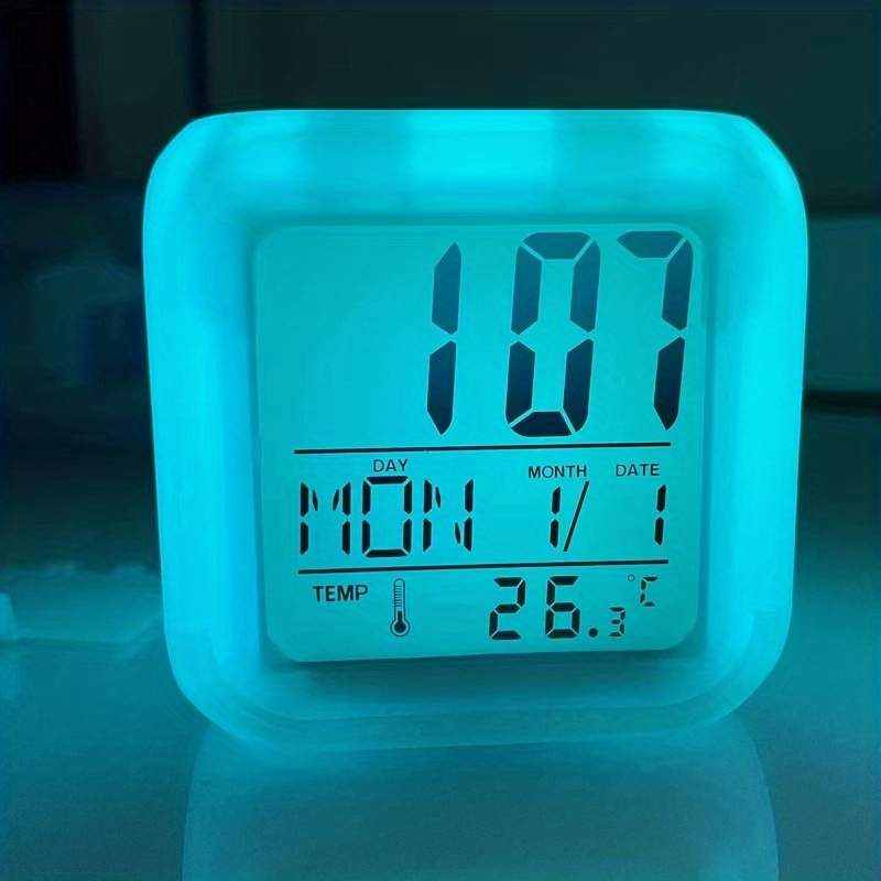 led luminous colorful color changing electronic alarm clock square clock excluding batteries details 7