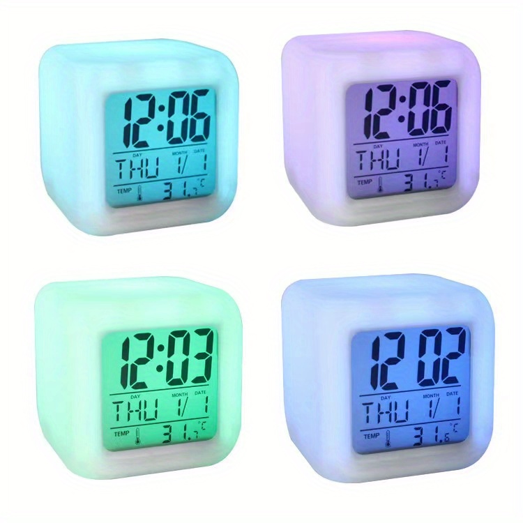 led luminous colorful color changing electronic alarm clock square clock excluding batteries details 8