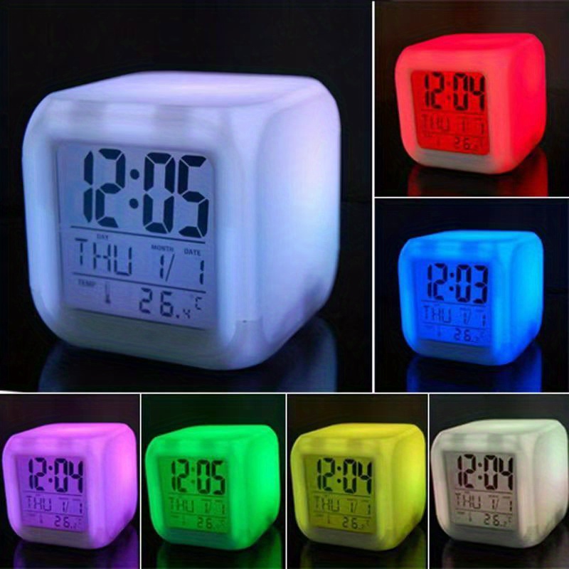 led luminous colorful color changing electronic alarm clock square clock excluding batteries details 9