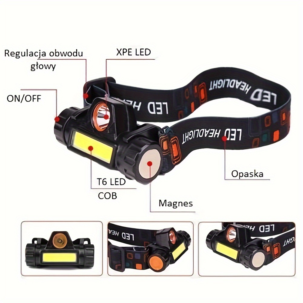 staaricc led headlamp usb rechargeable cob head lamp ipx4 waterproof flashlight with magnetic lightweight adjustable headband headlight for adults camping cycling running fishing outdoor emergency details 2