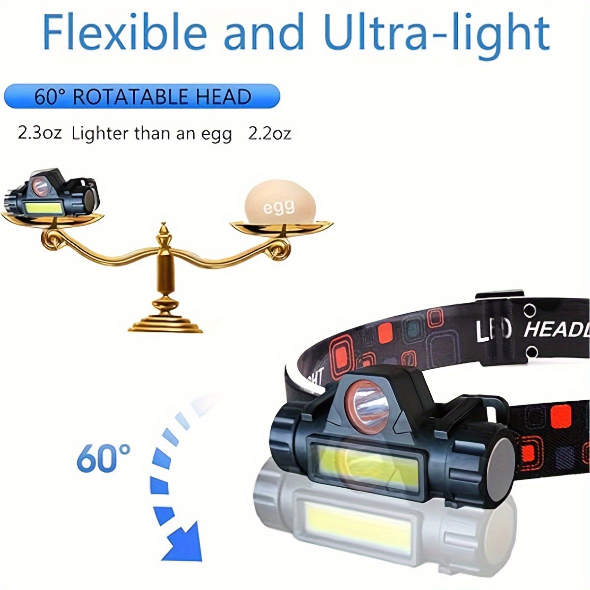 staaricc led headlamp usb rechargeable cob head lamp ipx4 waterproof flashlight with magnetic lightweight adjustable headband headlight for adults camping cycling running fishing outdoor emergency details 3