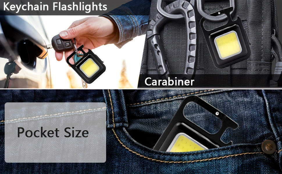 mini cob keychain work light 500 lumens bright led flashlight 4 light modes work light portable rechargeable light with magnet adjustable bracket caps clips bottle opener fishing camping details 1