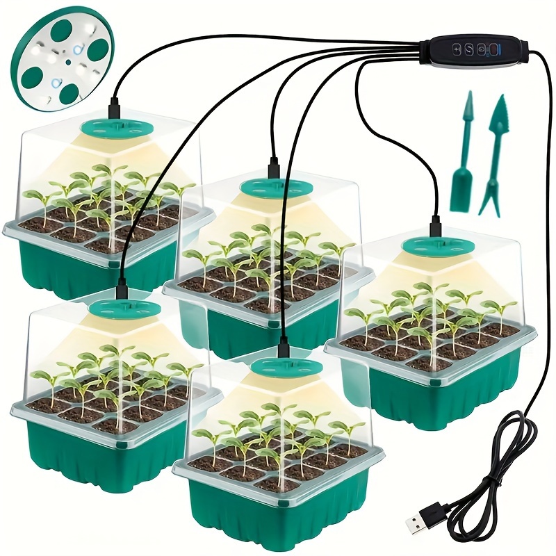 plants seed starter trays with grow light 12 holes per tray nursery pots lamp usb powered full spectrum led growing lights for indoor plant seedling flowers greenhouse trays details 1