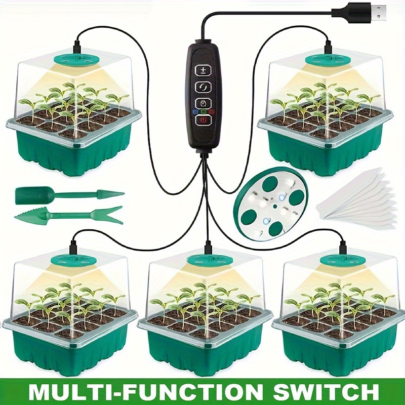 plants seed starter trays with grow light 12 holes per tray nursery pots lamp usb powered full spectrum led growing lights for indoor plant seedling flowers greenhouse trays details 2