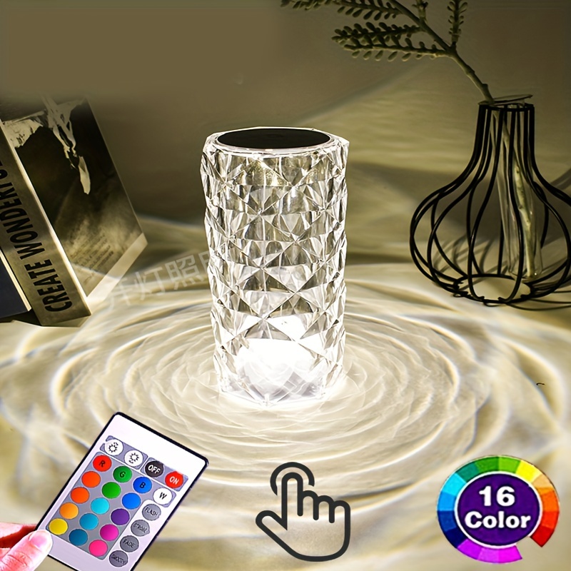 crystal lamp touch control rose shadow color changing rgb night lamp with usb remote control perfect for home decor office camping party gifts details 1