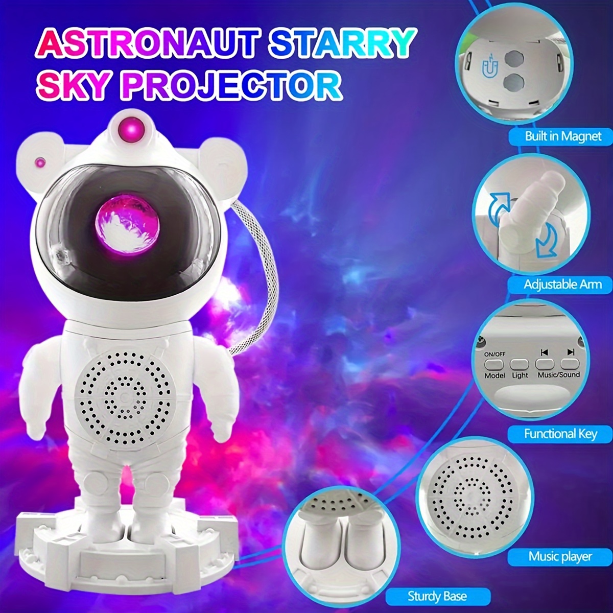 1pc astronaut milky way projector night light with wireless music player remote and key control wireless connection and timing nebula starry moon projector effect dynamic bedroom game party gift details 3