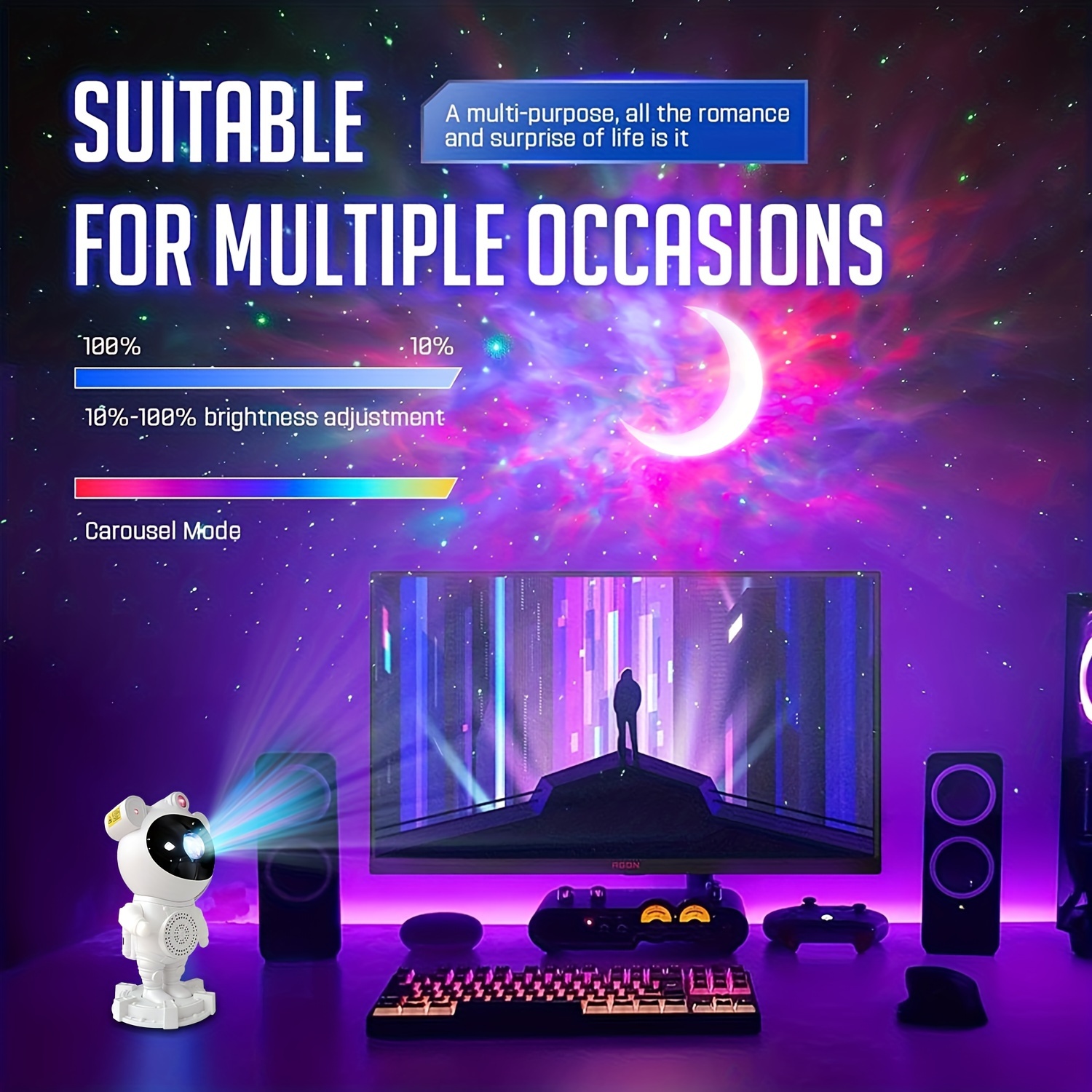 1pc astronaut milky way projector night light with wireless music player remote and key control wireless connection and timing nebula starry moon projector effect dynamic bedroom game party gift details 7