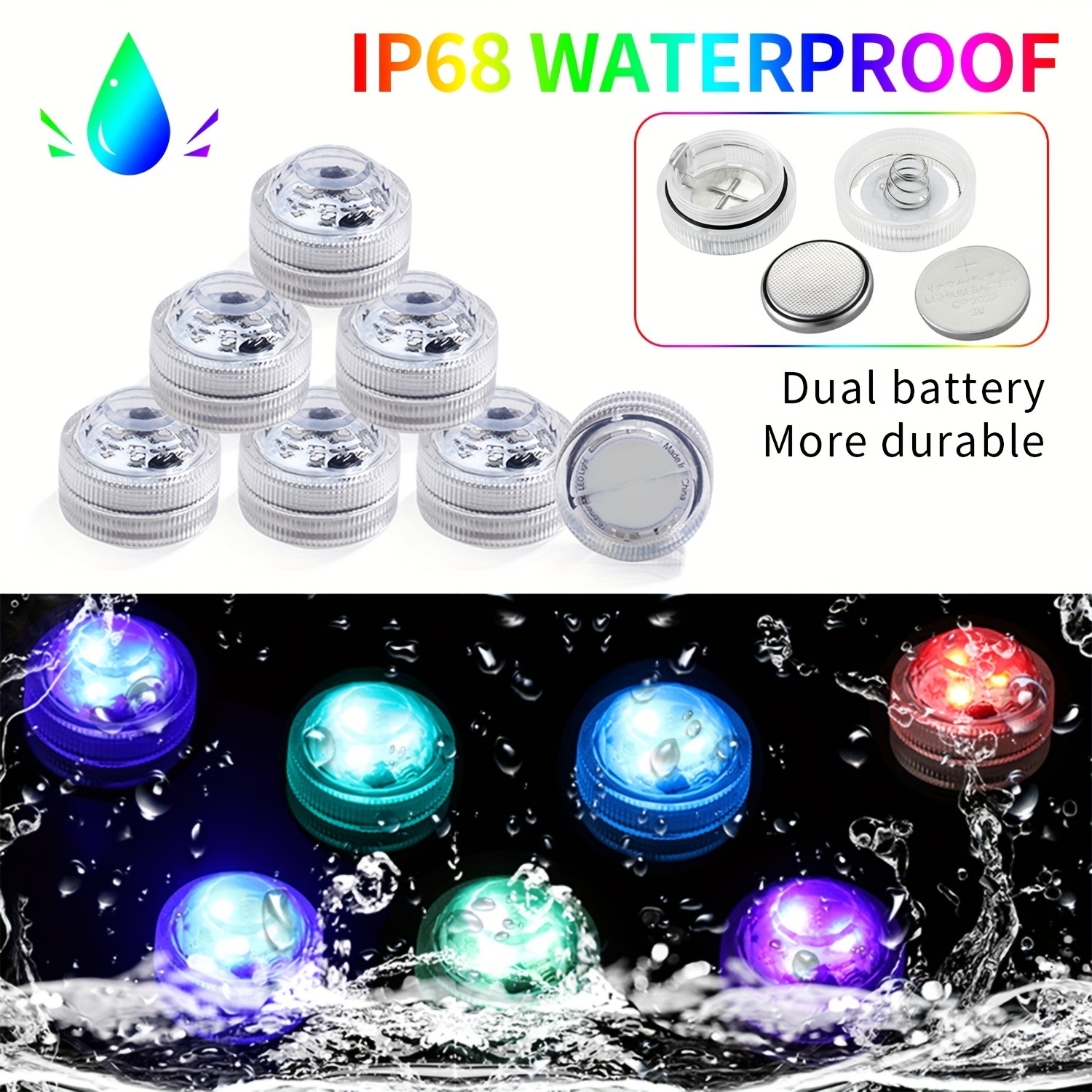 10pcs mini submersible led lights waterproof multicolor underwater lights with remote control battery operated tea lights for hot tub pond pool fountain aquarium party decor details 2