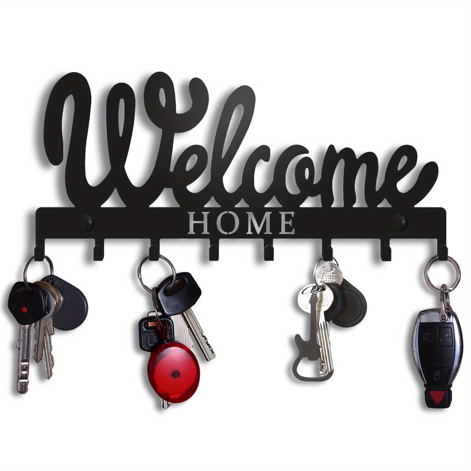 1pc key holder for wall black metal keys holder wall mounted welcome design style key rack for wall decorative key hanger with 8 hooks 10 length 4 7 width key hangers with adhesive wall screw details 4