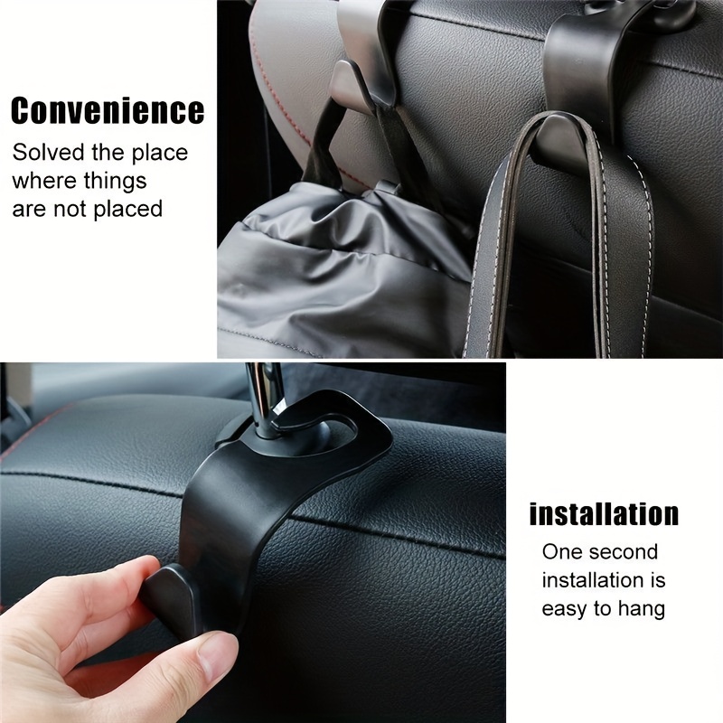 4pcs 1 3in 4 3in 33lbs max black headrest hooks for car purse hanger headrest hook holder for car seat organizer behind over the seat hook hang purse or bags black details 0