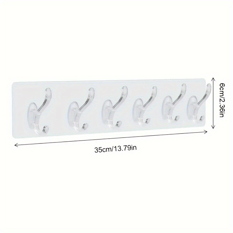 1pc clear acrylic storage rack with 6 hooks waterproof adhesive hooks nailless wall hanging hooks bathroom towel hooks household storage organizer for kitchen bedroom bathroom office desk details 2