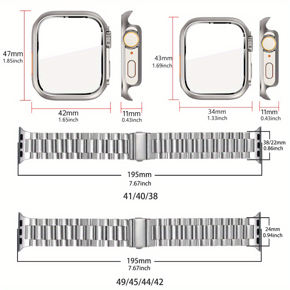 applicable to apple watch strap 45mm 44mm conversion ultra appearance 41mm 40mm second change 49mm stainless steel strap protective case for iwatch 8 7 6 5 4 se series watches metal chain watch chain watch protective cover details 0