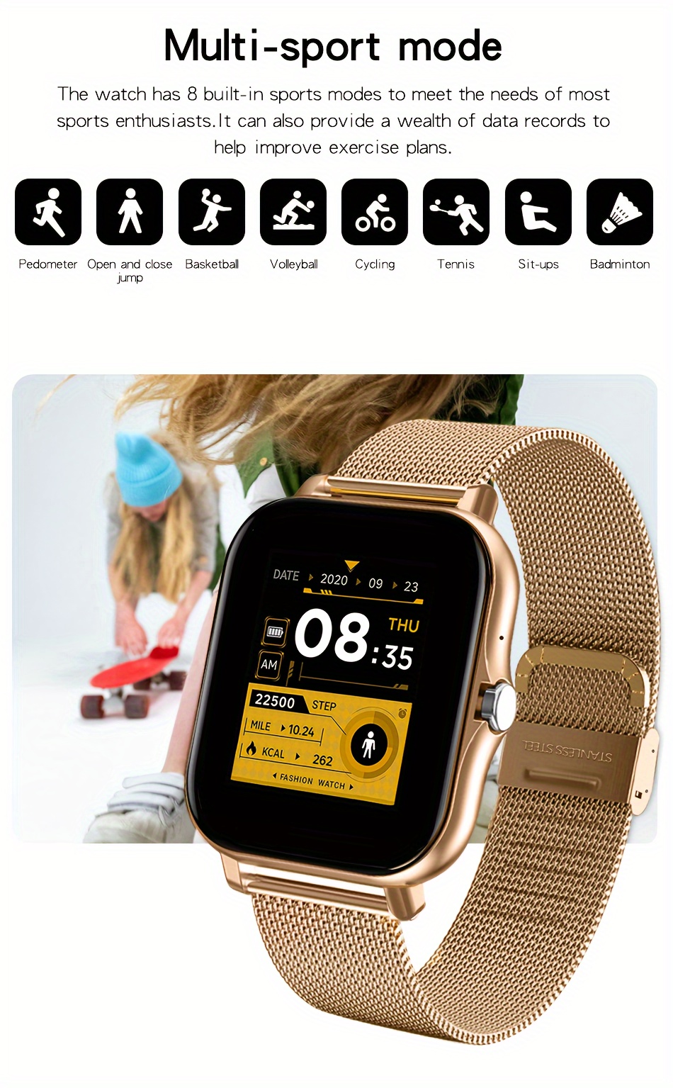 2023 new mens and womens sports smart watch gift counting calories step caloric call information prompt multi function smart watch wireless connection is applicable to android ios phone details 5