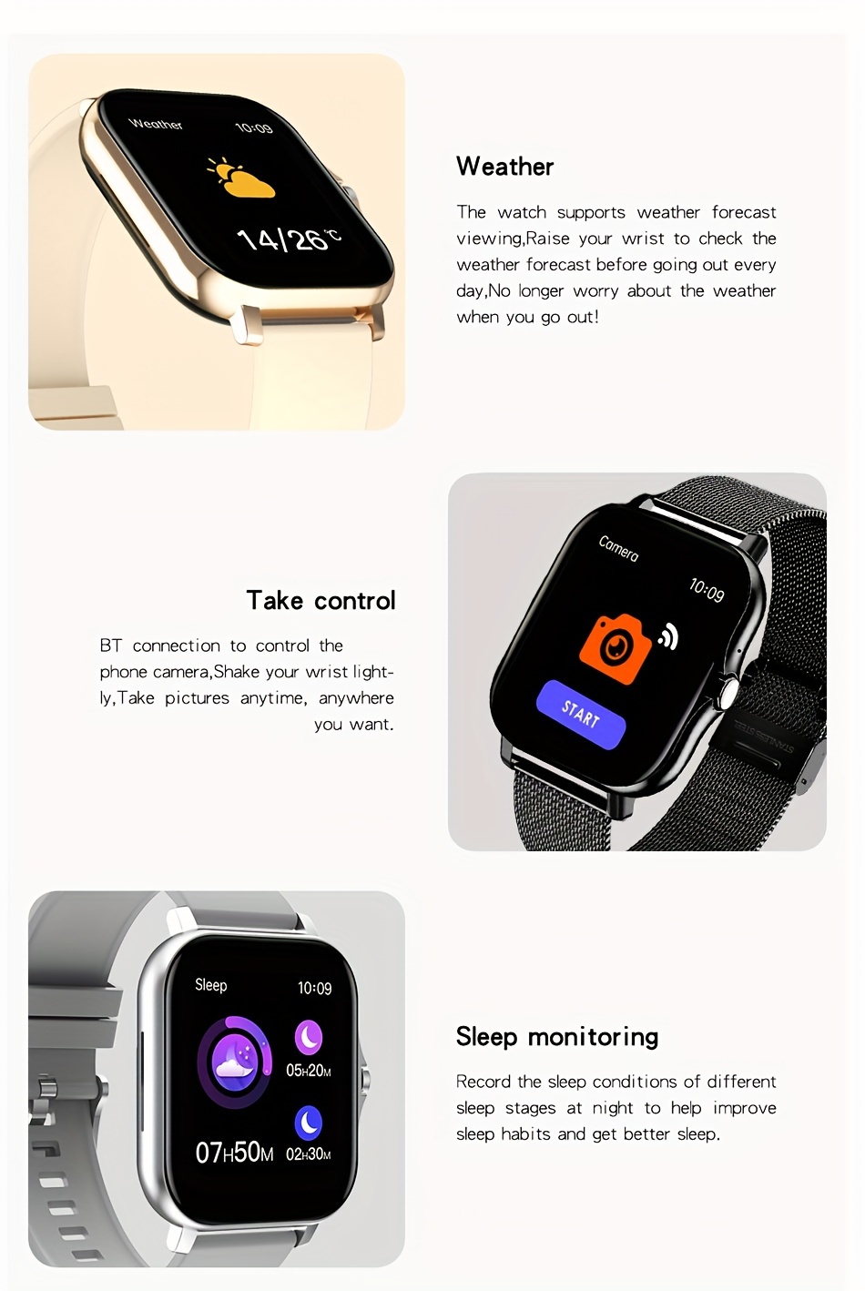 2023 new smart watch free strap heart rate blood oxygen sleep health monitoring wireless calling receiving sedentary reminder call reminder find phone for android ios phones for men women details 6