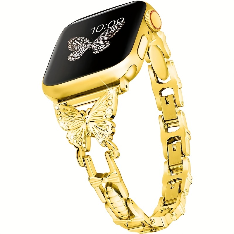 shiny rhinestone butterfly metal strap for iwatch lightweight adjustable bracelet compatible with iphone watch band details 2