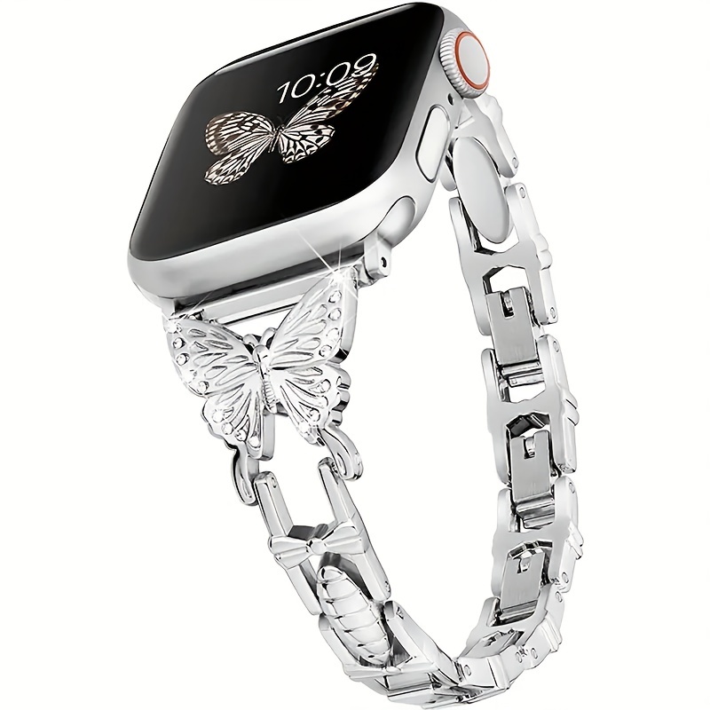 shiny rhinestone butterfly metal strap for iwatch lightweight adjustable bracelet compatible with iphone watch band details 3