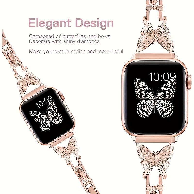 shiny rhinestone butterfly metal strap for iwatch lightweight adjustable bracelet compatible with iphone watch band details 5