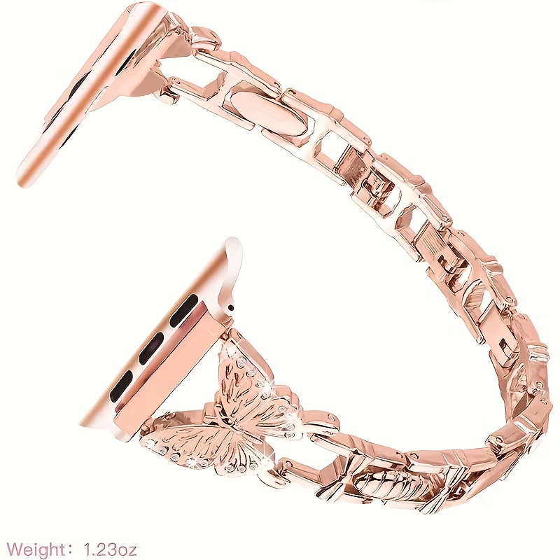 shiny rhinestone butterfly metal strap for iwatch lightweight adjustable bracelet compatible with iphone watch band details 8