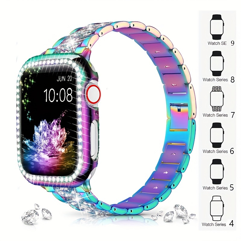 compatible with iwatch band 40mm 41mm 44mm 45mm 49mm with case shiny rhinestone metal watch band with rhinestone case case for iwatch series 9 8 se 7 6 5 4 3 2 1 details 6