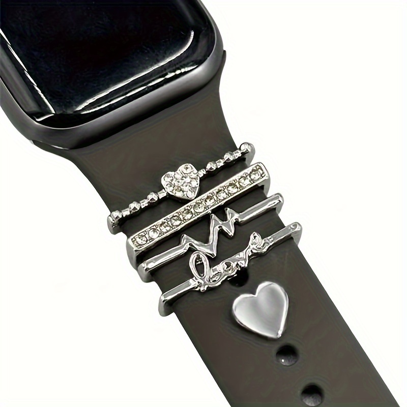 1 set heart letter and crystal decoration zinc alloy watch band decoration for 38mm 40mm 41mm 42mm 44mm 45mm smart watch bands details 2