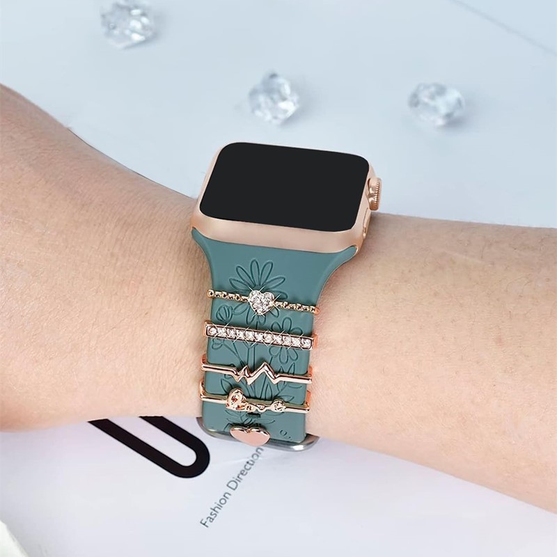 1 set heart letter and crystal decoration zinc alloy watch band decoration for 38mm 40mm 41mm 42mm 44mm 45mm smart watch bands details 4