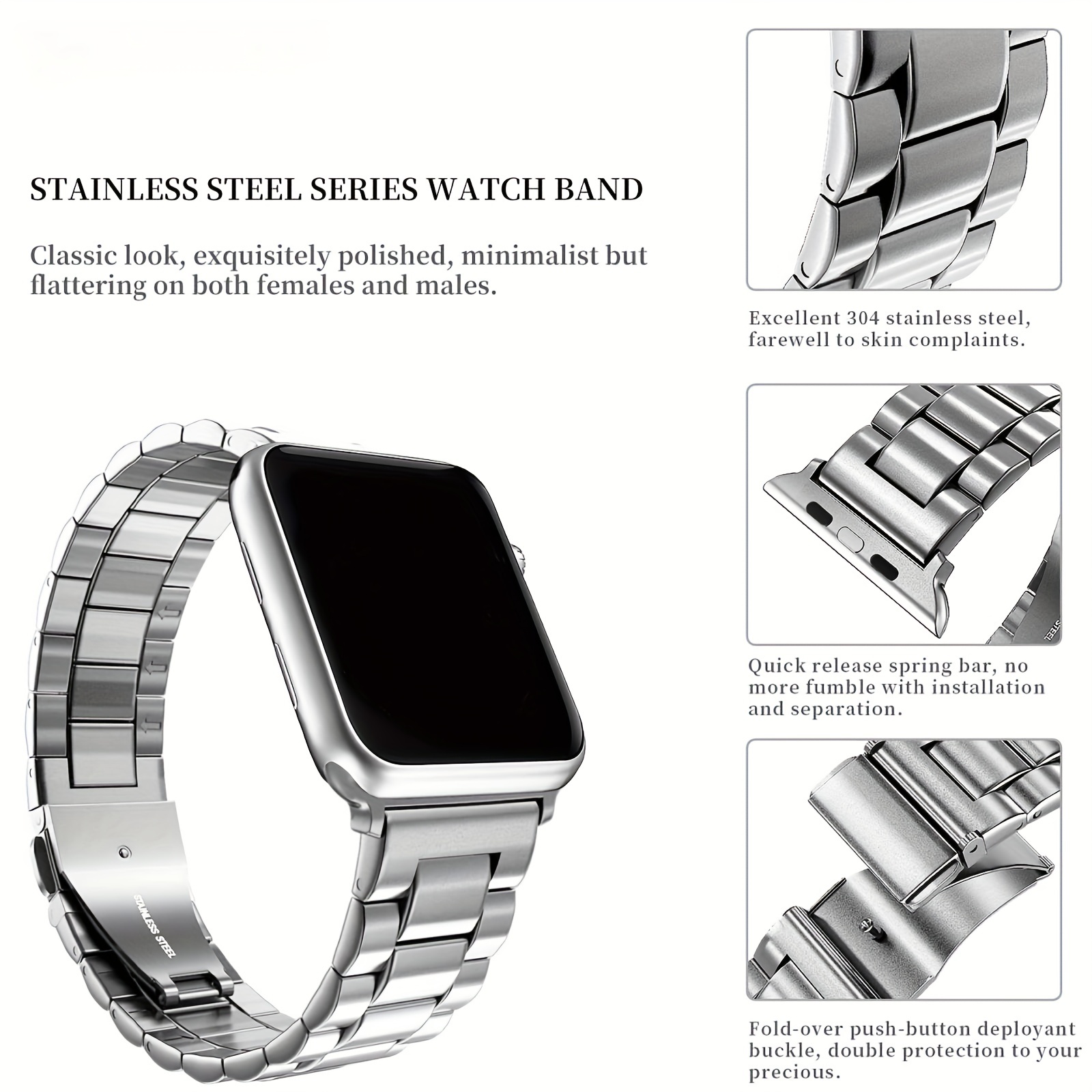 compatible with apple watch band 42mm 44mm 45mm 49mm 38mm 40mm 41mm stainless steel watch band with case for apple watch series 8 7 6 5 4 3 2 1 se se2 ultra 42mm 44mm 45mm without watch details 1