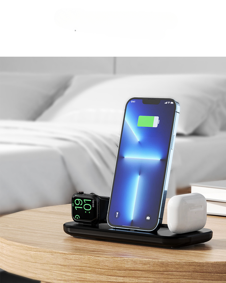 3 in 1 magnetic wireless charger multi function charging dock station for apple mobile phone fast charging for iwatch magnetic wireless charger for apple airpods details 3