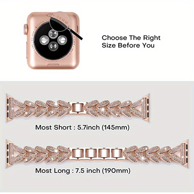 add bling to your watch with our metal band compatible with watch series 8 7 6 5 4 3 2 1 se ultra shiny and stylish for women in sizes 38mm 40mm 41mm 42mm 44mm 45mm 49mm details 2