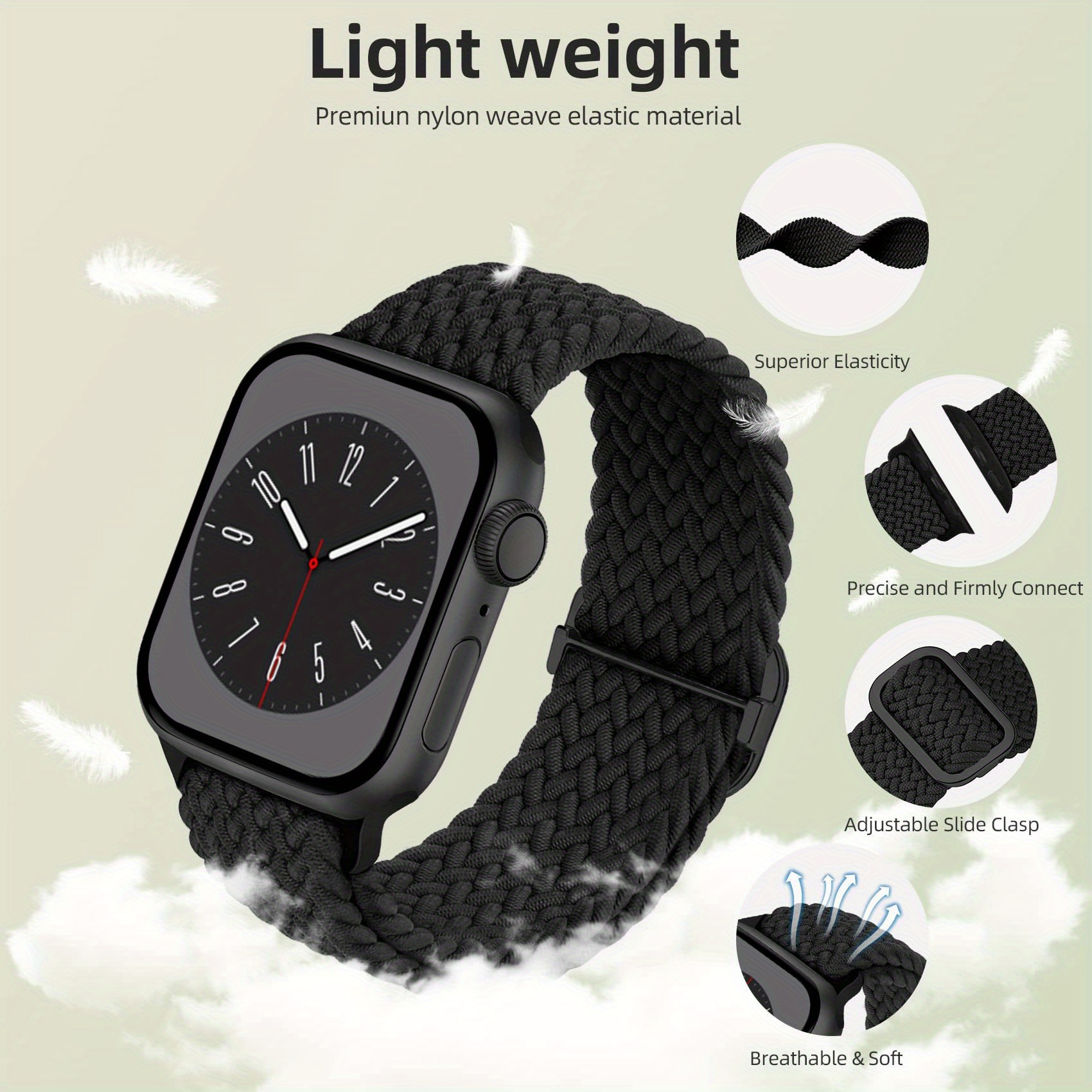 braided stretchy solo loop compatible for iwatch band 38mm 40mm 41mm 42mm 44mm 45mm 49mm for women men nylon elastic straps wristbands for iwatch series 8 7 6 se 5 4 3 2 1 ultra details 5